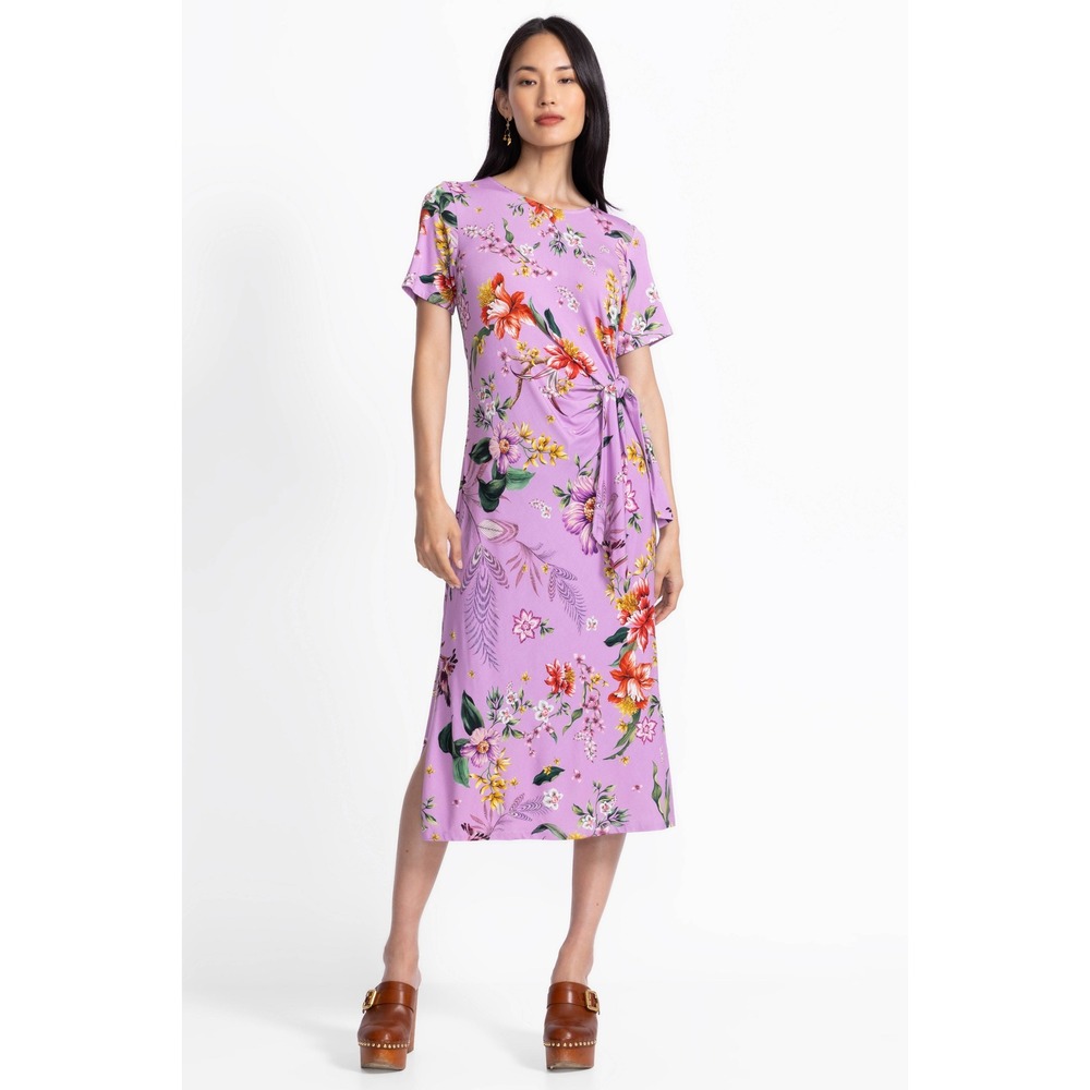 Johnny Was Janie Favorite Side Tie Knit Dress Medium Purple Floral Bird Stretch‎